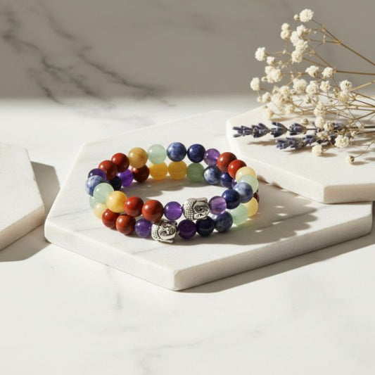 AstroLucrum Seven Chakra Buddha Bracelet Couple Combo