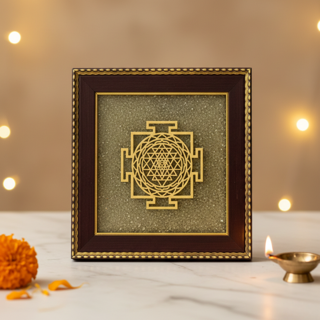 Shree Yantra on Raw Pyrite Frame