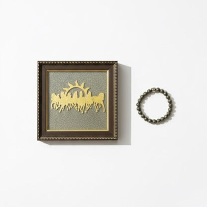 AstroLucrum Seven Horses Pyrite Frame with Pyrite Bracelet Combo