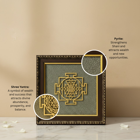 Shree Yantra on Raw Pyrite Frame