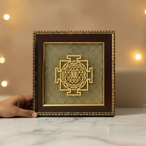Shree Yantra on Raw Pyrite Frame