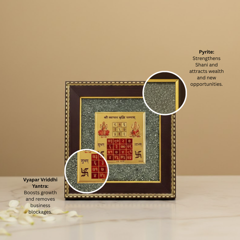 Vyapar Vriddhi Yantra on Raw Pyrite Frame