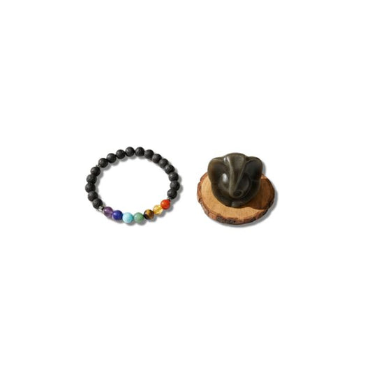 AstroLucrum Pyrite Ganesha with Seven Chakra Black Onyx Energy & Protection Bracelet Combo