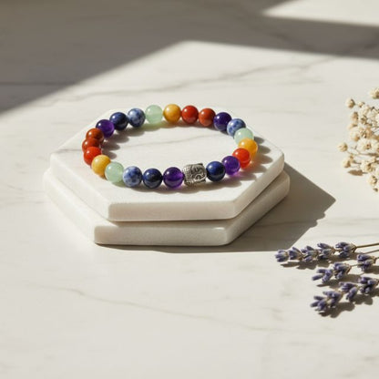 AstroLucrum Seven Chakra Black Onyx Energy & Protection Bracelet