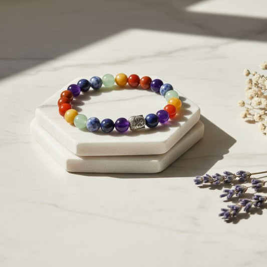 AstroLucrum Seven Chakra Black Onyx Energy & Protection Bracelet